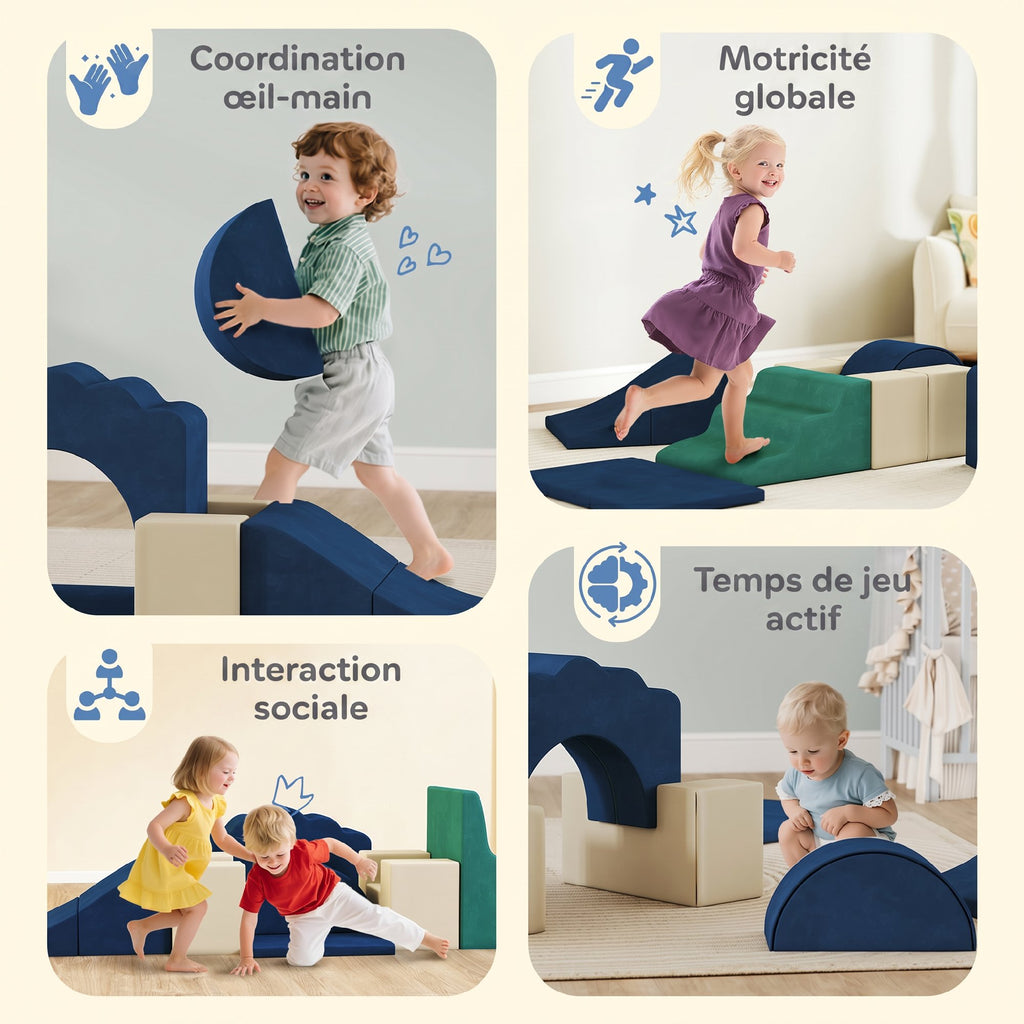 Parcours motricité bébé 7PCS, module en mousse avec housse en velours et base antidérapante, bleu-5
