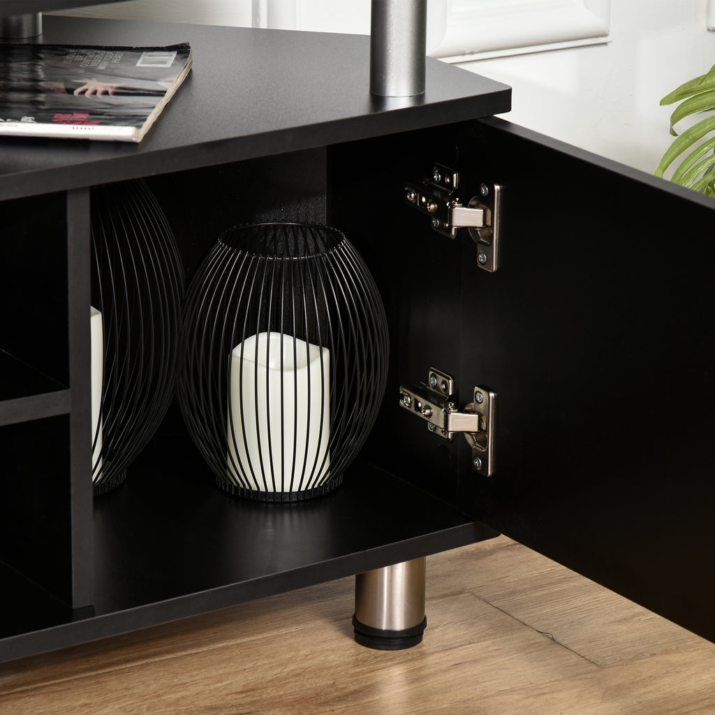 Meuble TV meuble télé bois banc TV pour téléviseur jusqu'à 55 pouces avec grand plateau, placards à portes et-6