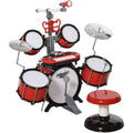 Kit de Batterie pour Enfants avec Tabouret, Clavier Électronique, Microphone, Connecté via USB, 77,5x40x76,5cm, Rouge-0