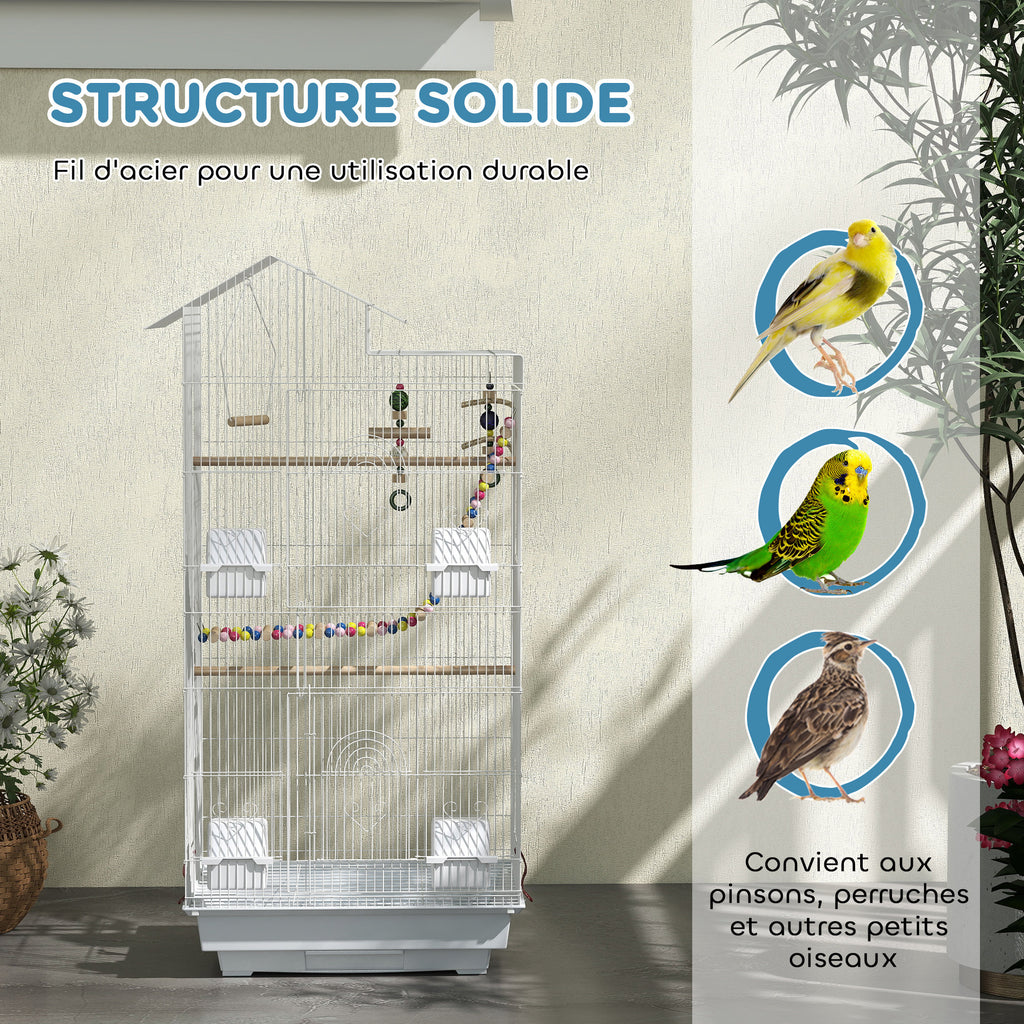 Cage à oiseaux 46 x 36 x 100 cm 4 mangeoires 3 perchoirs cage pour perruche calopsitte conure pinson canaris-5