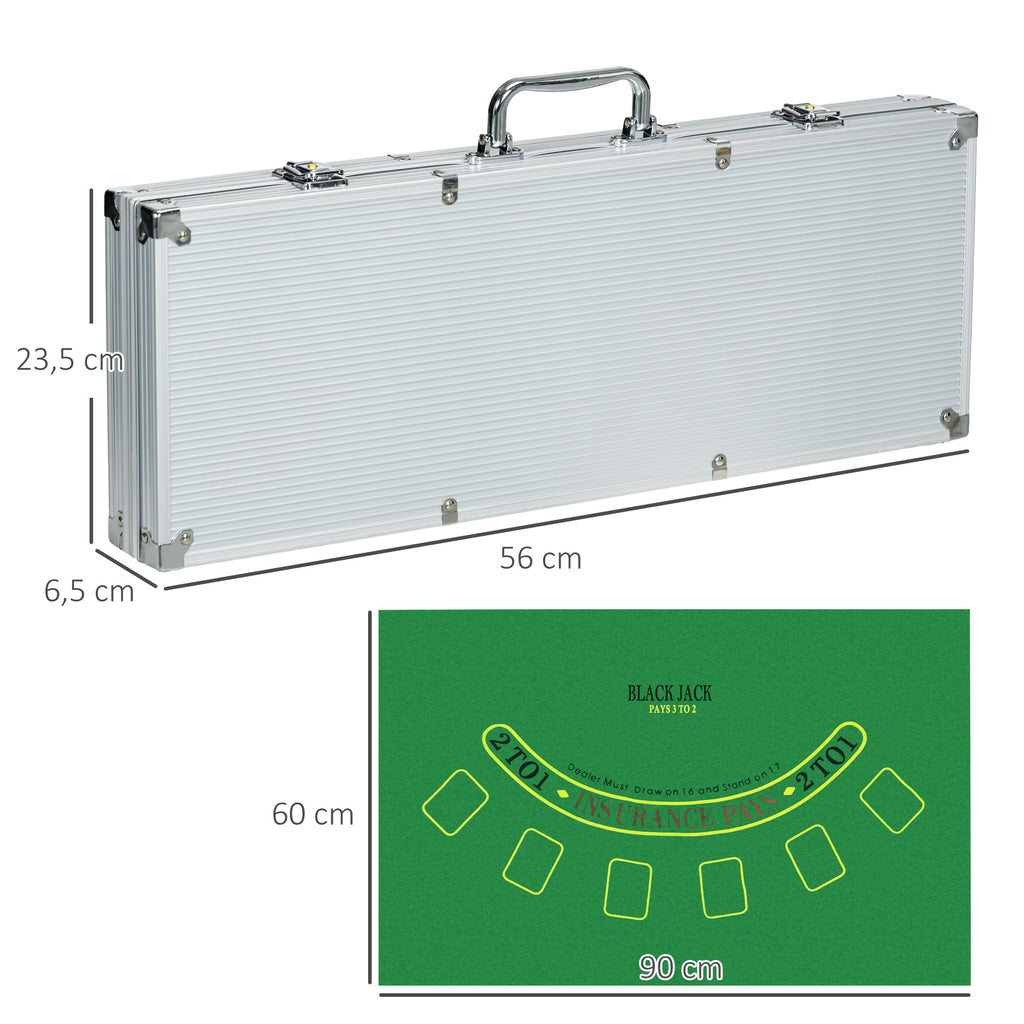 Mallette de Poker Coffret de Poker Complet avec 500 jetons 5 dés 2 Jeux de Cartes 3 boutons 1 Tapis en Feutre-2