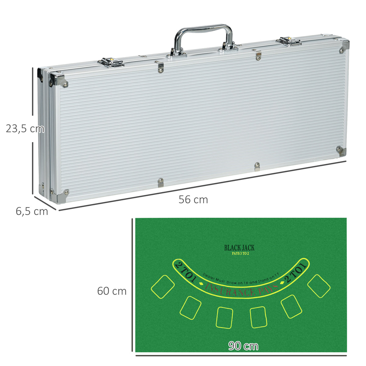 Mallette de Poker Coffret de Poker Complet avec 500 jetons 5 dés 2 Jeux de Cartes 3 boutons 1 Tapis en Feutre-2