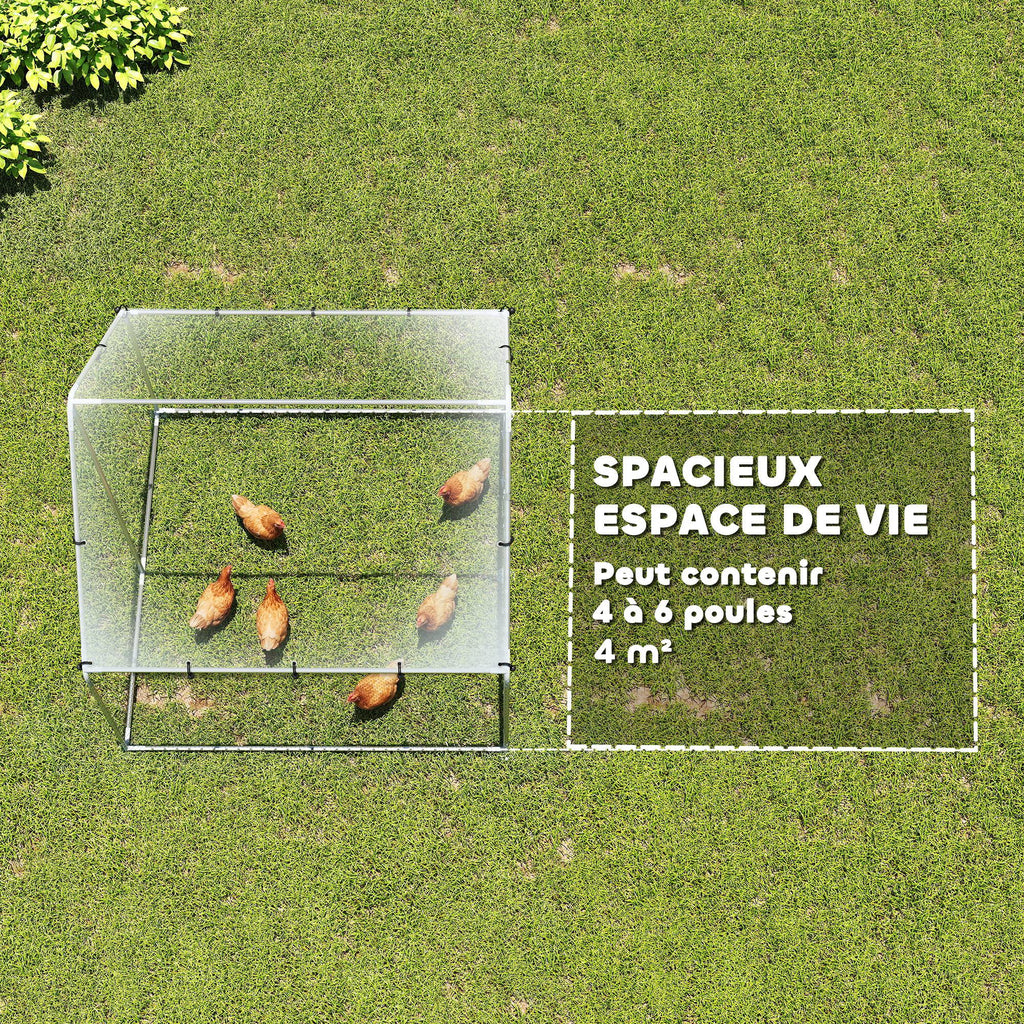 Enclos poulailler extérieur 4 m², parc grillagé - acier galvanisé Ø19mm - bâche Oxford 420D anti-UV 200x200x200cm argent-3