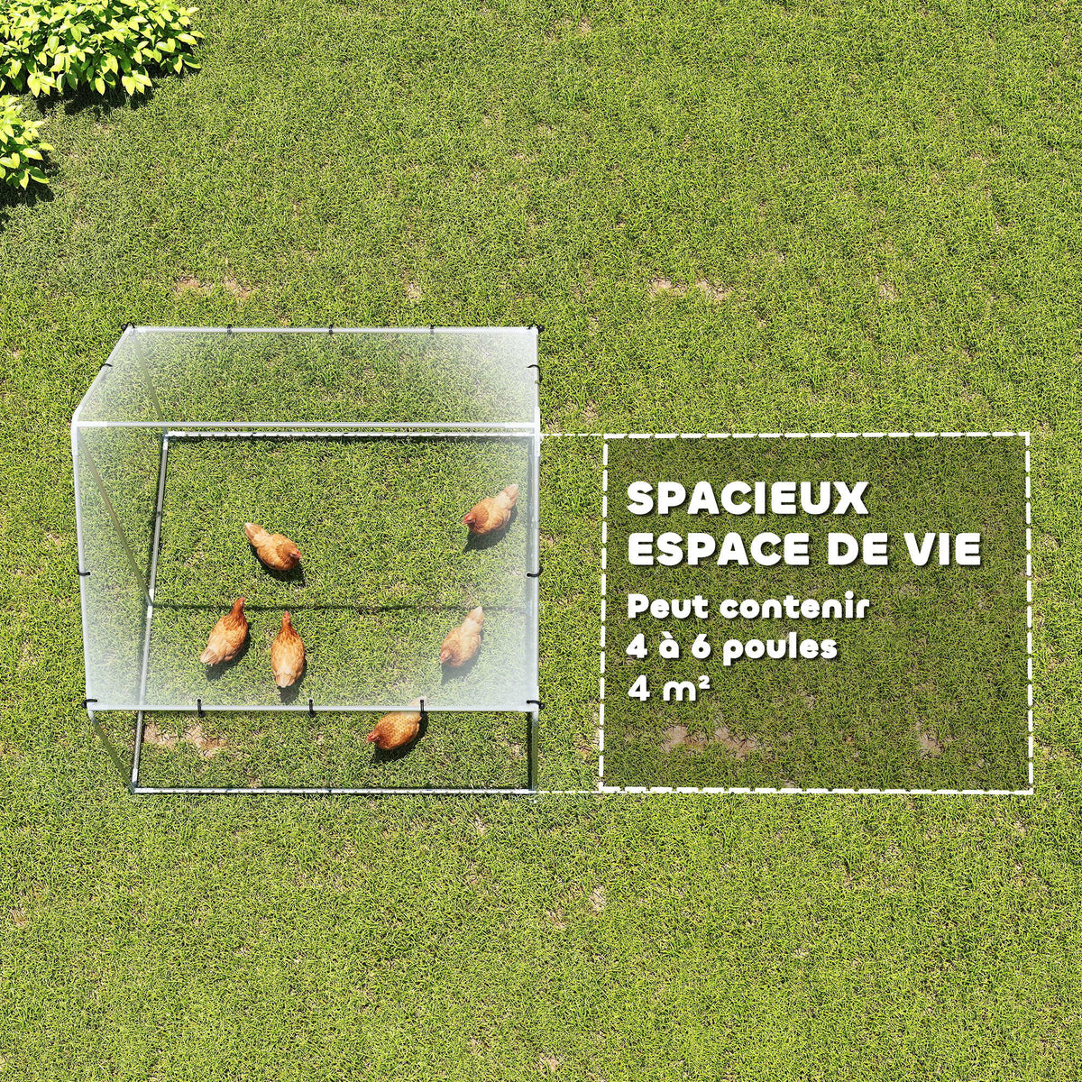 Enclos poulailler extérieur 4 m², parc grillagé - acier galvanisé Ø19mm - bâche Oxford 420D anti-UV 200x200x200cm argent-3