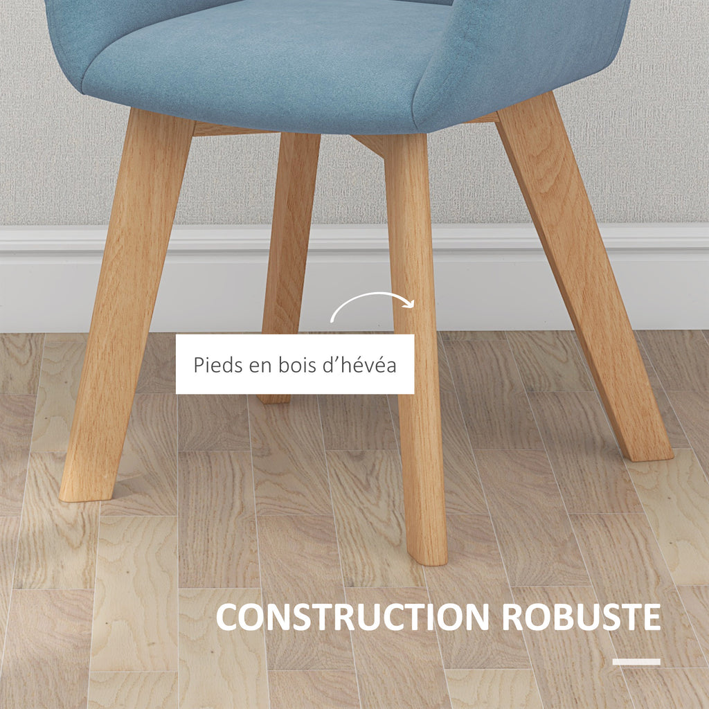 Lot de 2 chaises de salle à manger Fauteuil Assise rembourrée en tissu effet velours Pieds en bois, bleu-5