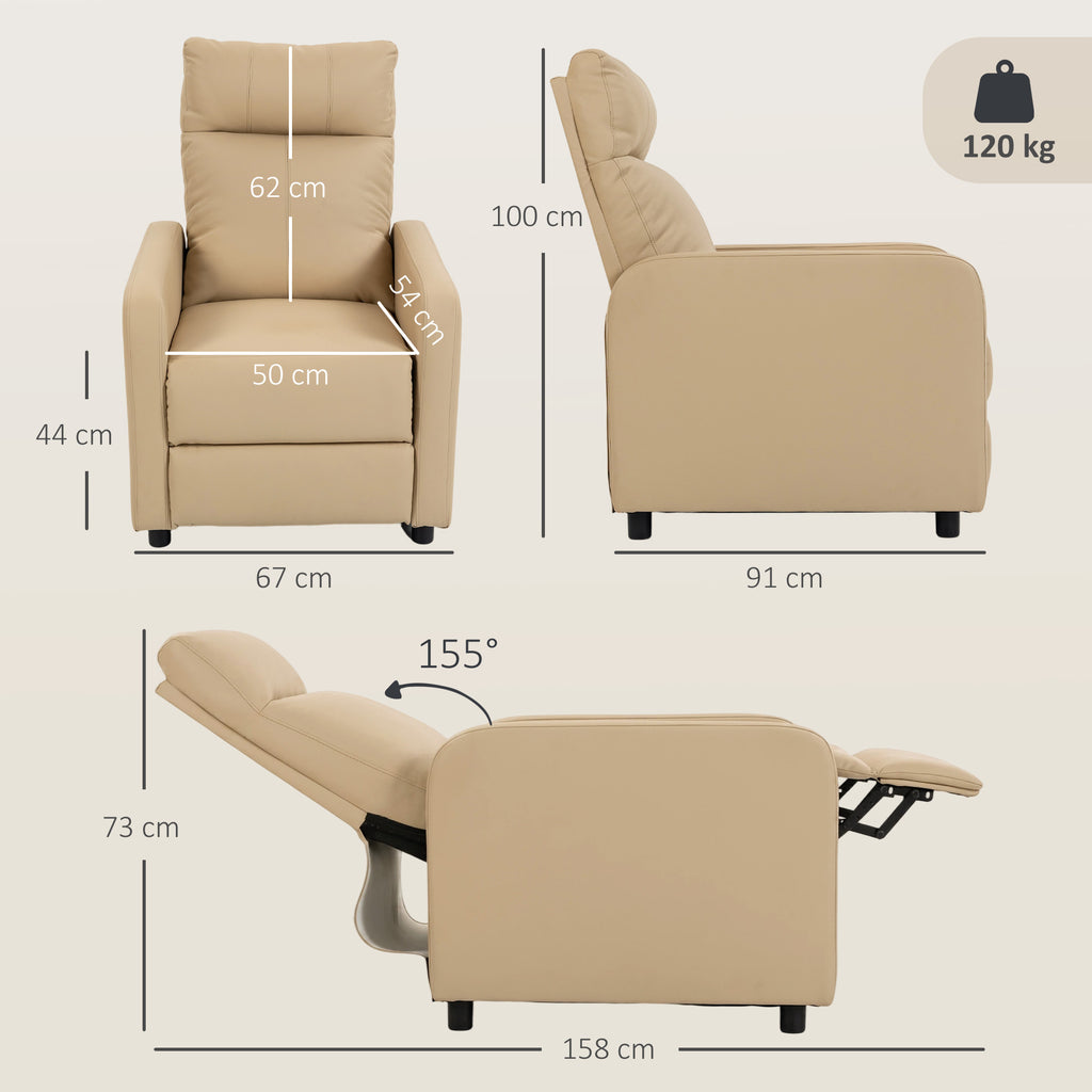Fauteuil Relax Inclinable, Fauteuil de Relaxation en PU avec Repose-Pieds, Dossier Réglable par Poussée, Beige-2