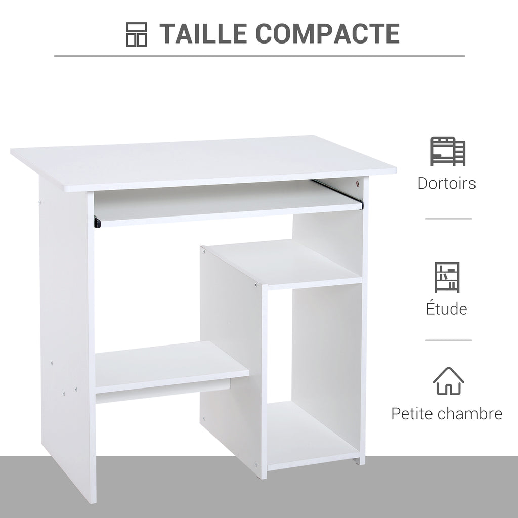 Bureau d'ordinateur, bureau avec rangement, plateau pour clavier et support de moniteur, 80 x 45 x 75 cm, blanc-4