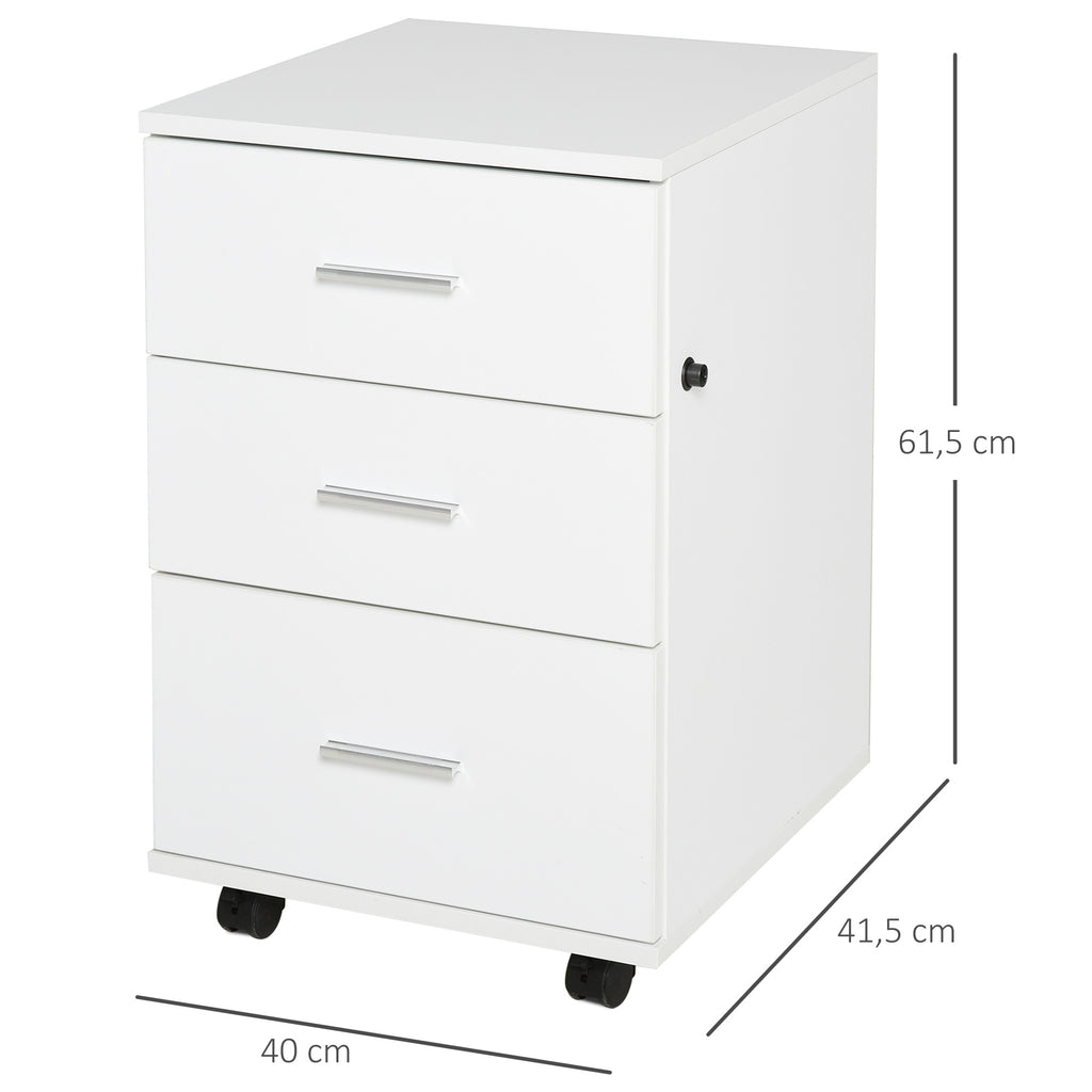 Caisson de Bureau Rangement Bureau sur Roulettes 3 Tiroirs Verrouillables 40 x 40 x 61,5 cm Blanc-2