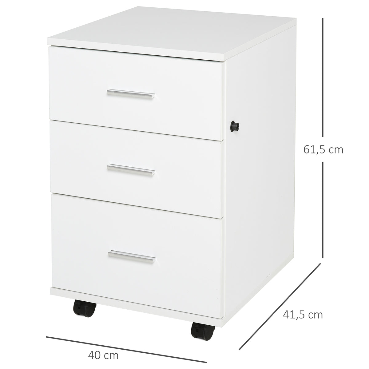 Caisson de Bureau Rangement Bureau sur Roulettes 3 Tiroirs Verrouillables 40 x 40 x 61,5 cm Blanc-2