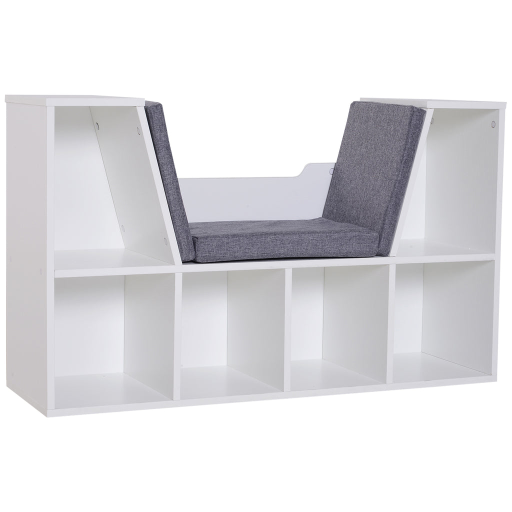 Bibliothèque banc 2 en 1 avec coussins de siège, étagère cube 6 compartiments ouverts et 2 niveaux, meuble de-0