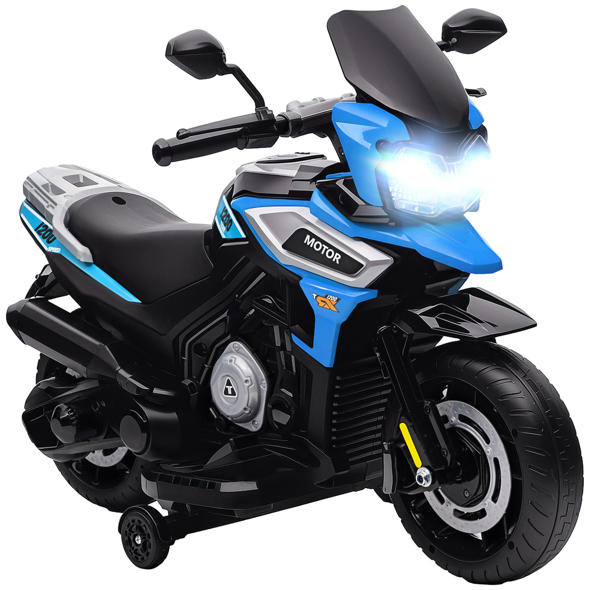 Moto électrique enfants 6 V, voiture électrique enfants avec roues d'entraînement, musique, effets lumineux, bleu-0
