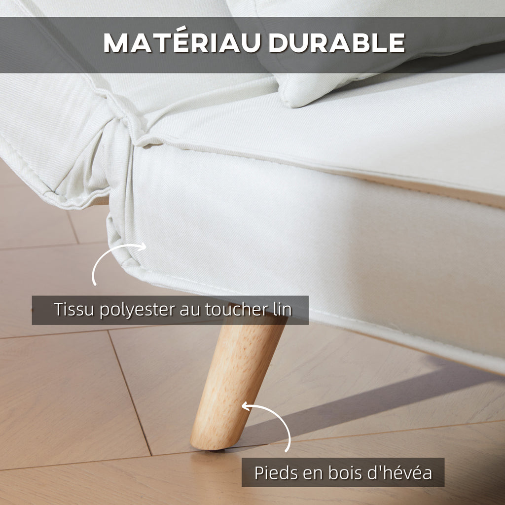 Canapé-lit 1 place avec dossier réglable, coussin inclus et pieds pliables charge 120 kg blanc-4