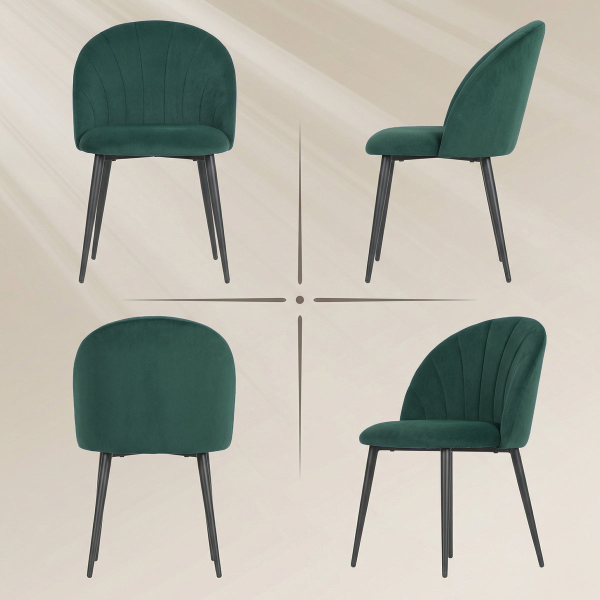 Lot de 2 chaises de salle à manger, chaises de cuisine rembourrées sans accoudoirs, pieds en acier, 52x55x79cm, vert-6