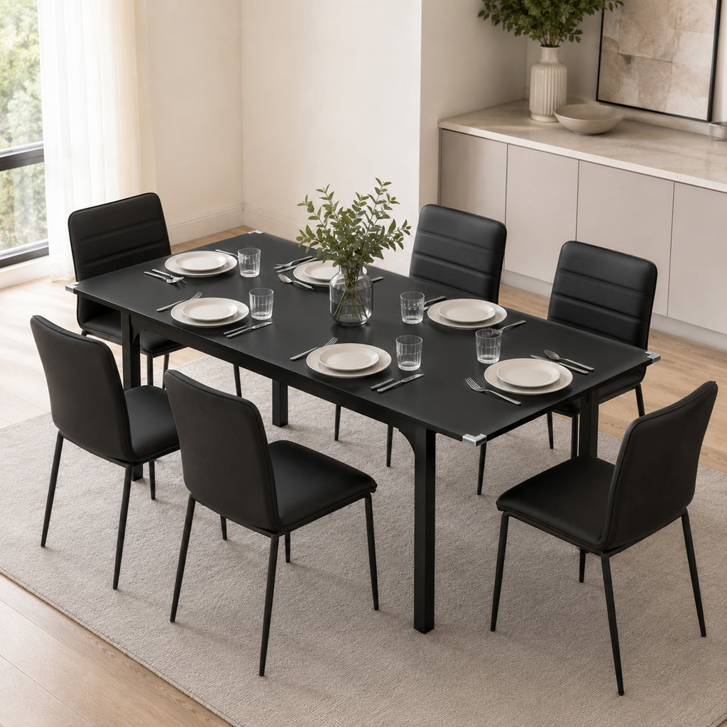 Table à manger extensible de 4 à 6 personnes, pieds en acier, pour petits espaces, salle à manger, noir-7