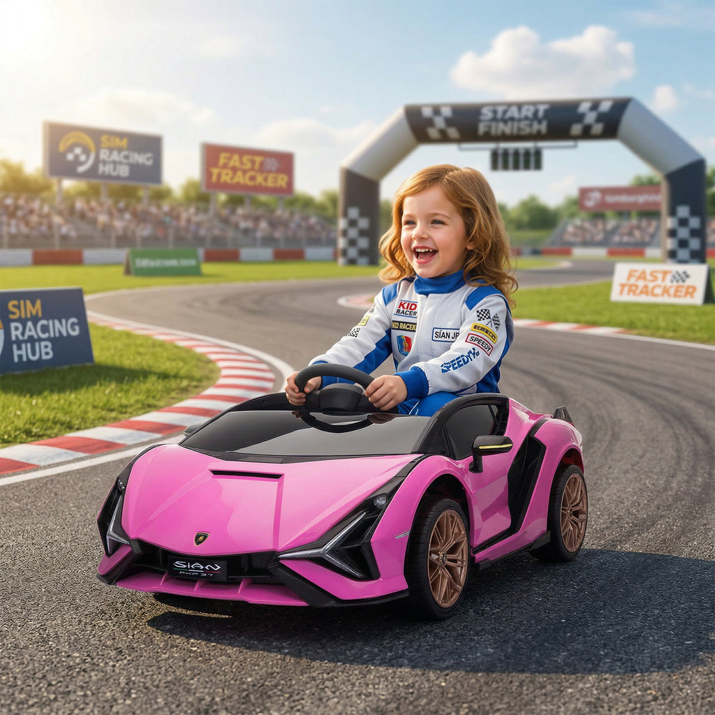 Voiture électrique Enfants de Sport Véhicule électrique Lamborghini Sian 12 V - V. Max. 5 Km/h avec Télécommande 2,4G Effets sonores + Lumineux Rose-1