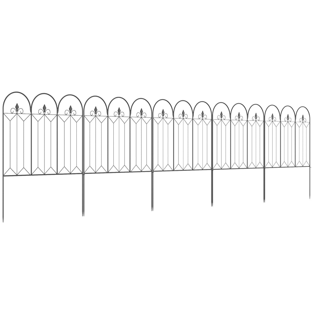 Lot de 5 clôtures de jardin décoratives en métal avec ornements 305 x 79,5 cm noir-0