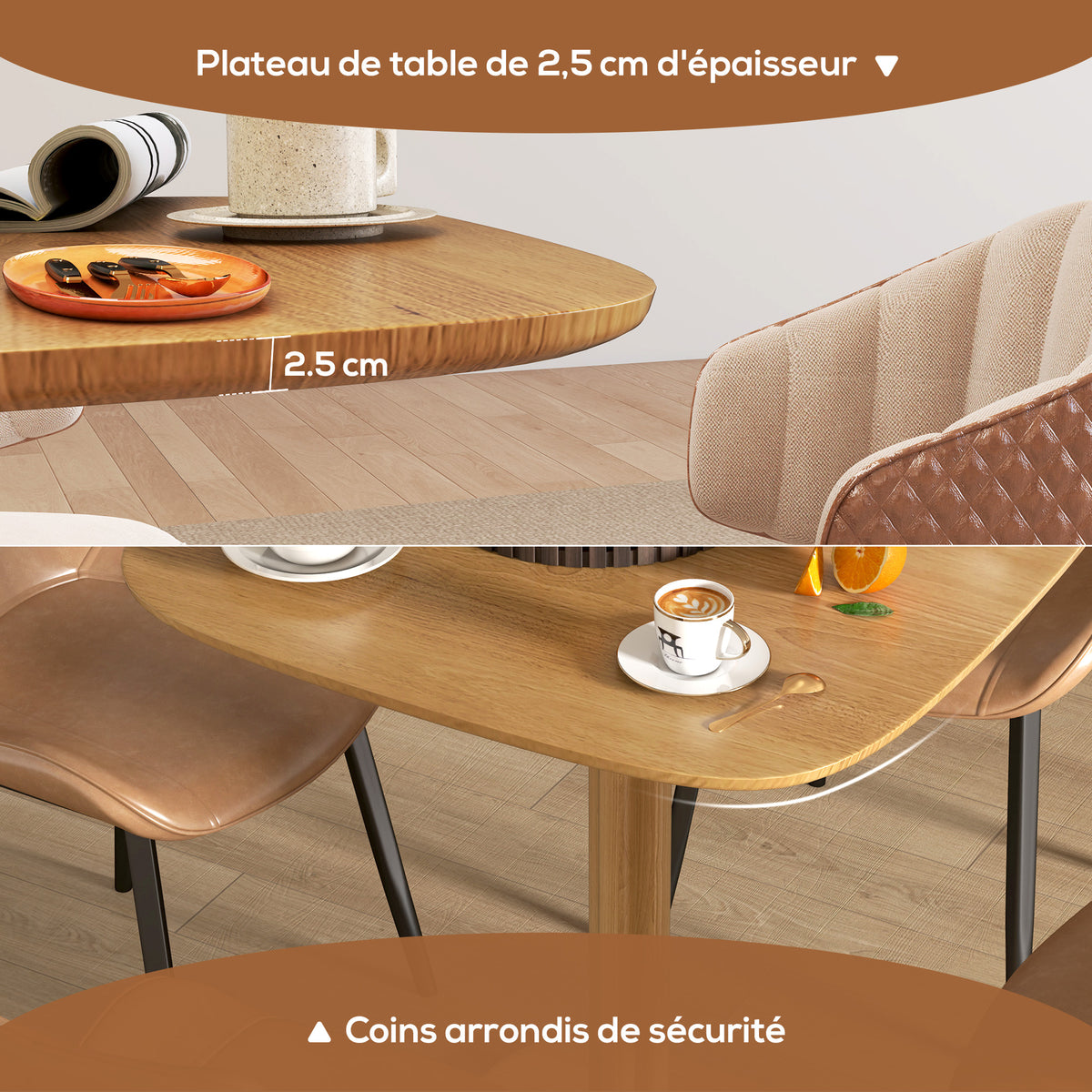 Table à manger pour 4 personne table de cuisine style moderne avec plateau aspect bois, 70 x 70 cm, bois naturel-4