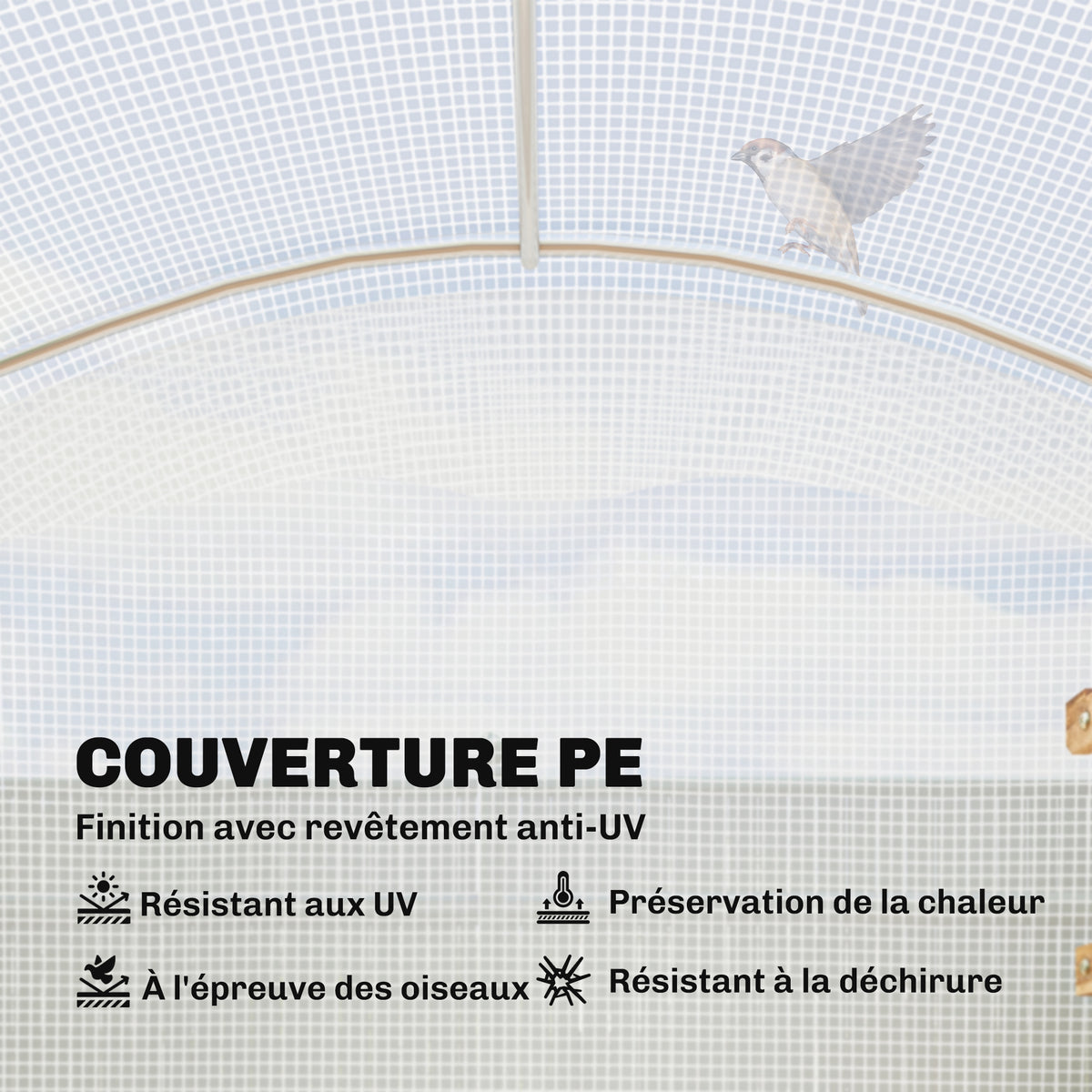Serre tunnel de jardin 6m², serre de jardin tunnel 300x200x195cm bâche PE 220g/m² bords prolongés 50 cm avec porte blanc-3