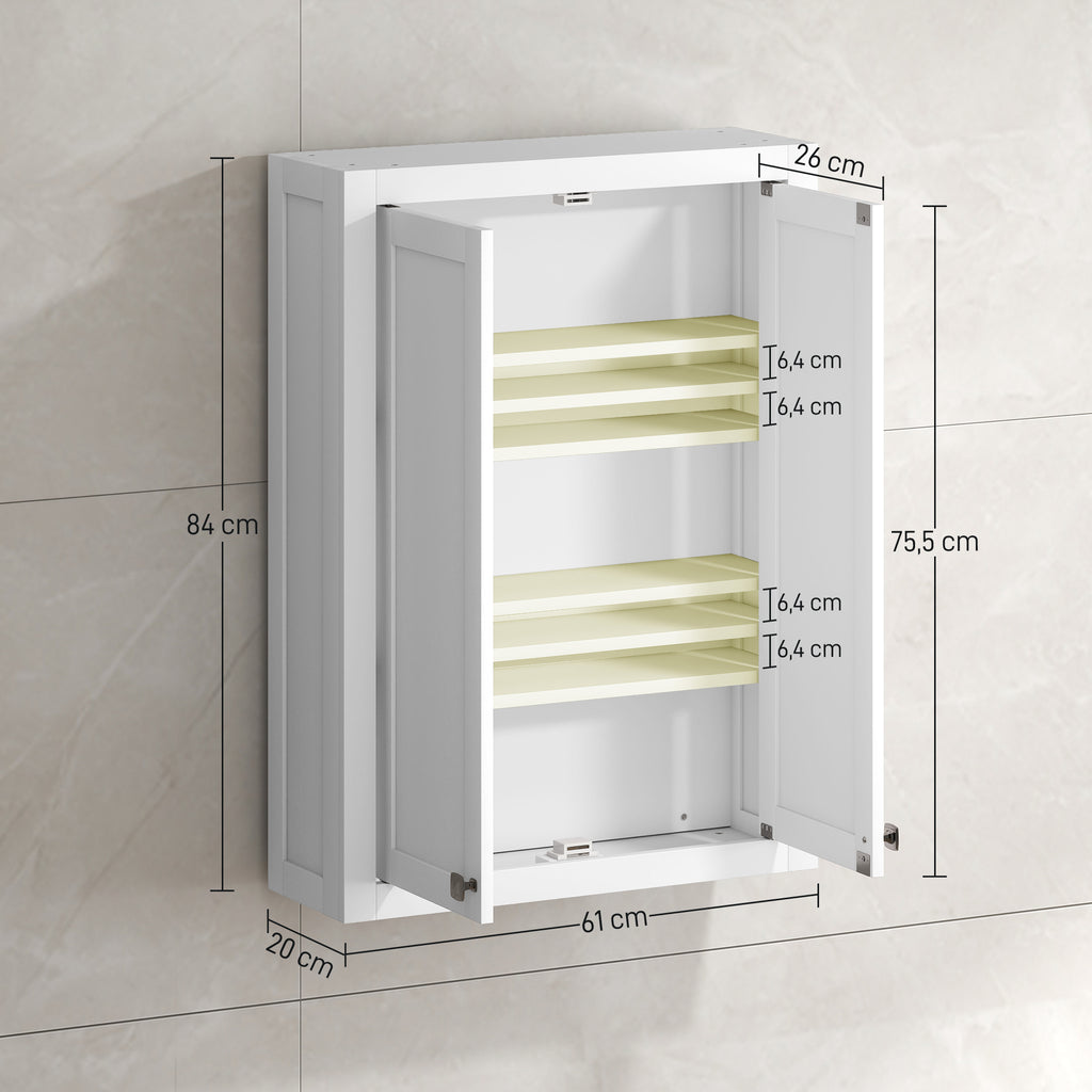 Armoire murale de salle de bain 3 niveaux, meuble de rangement suspendu  2 portes étagère réglable 61 x 20 x 84 cm blanc-2