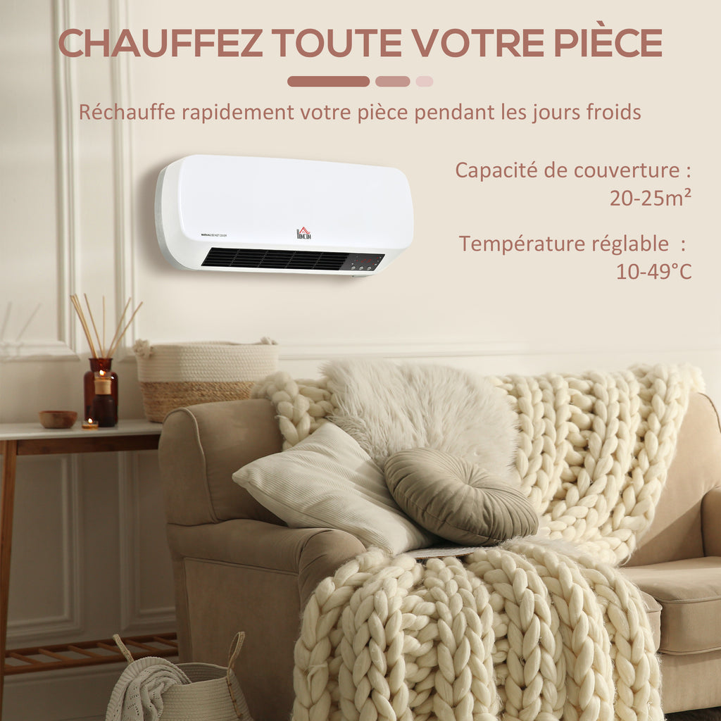 Radiateur mural soufflant 2000 W - chauffage céramique PTC - 3 niveaux de puissance - télécommande incluse blanc noir-5