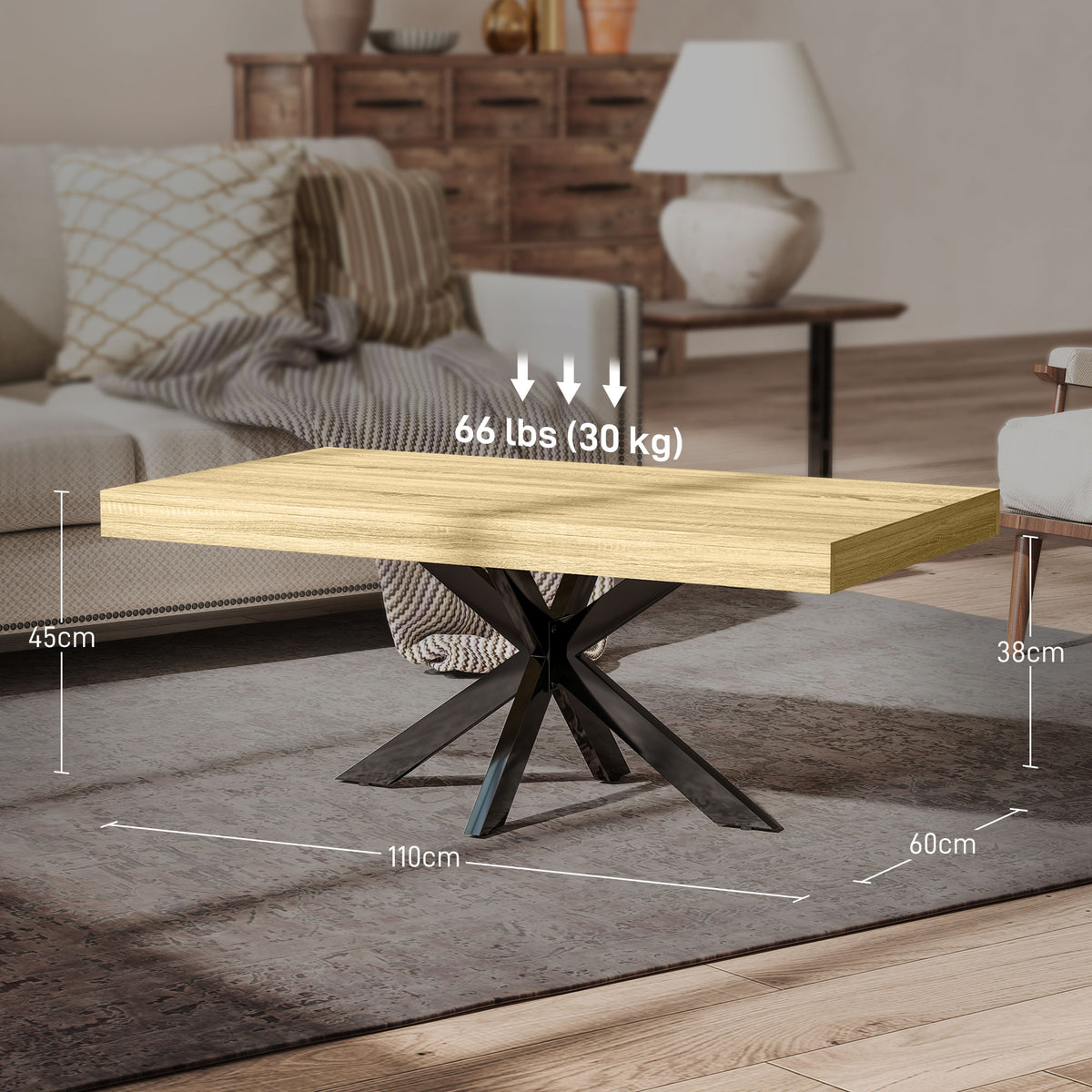 Table Basse rectangulaire table d'appoint Style Industriel en métal Noir et Plateau aspect Bois - dim. 110 x 60 x 45cm-2