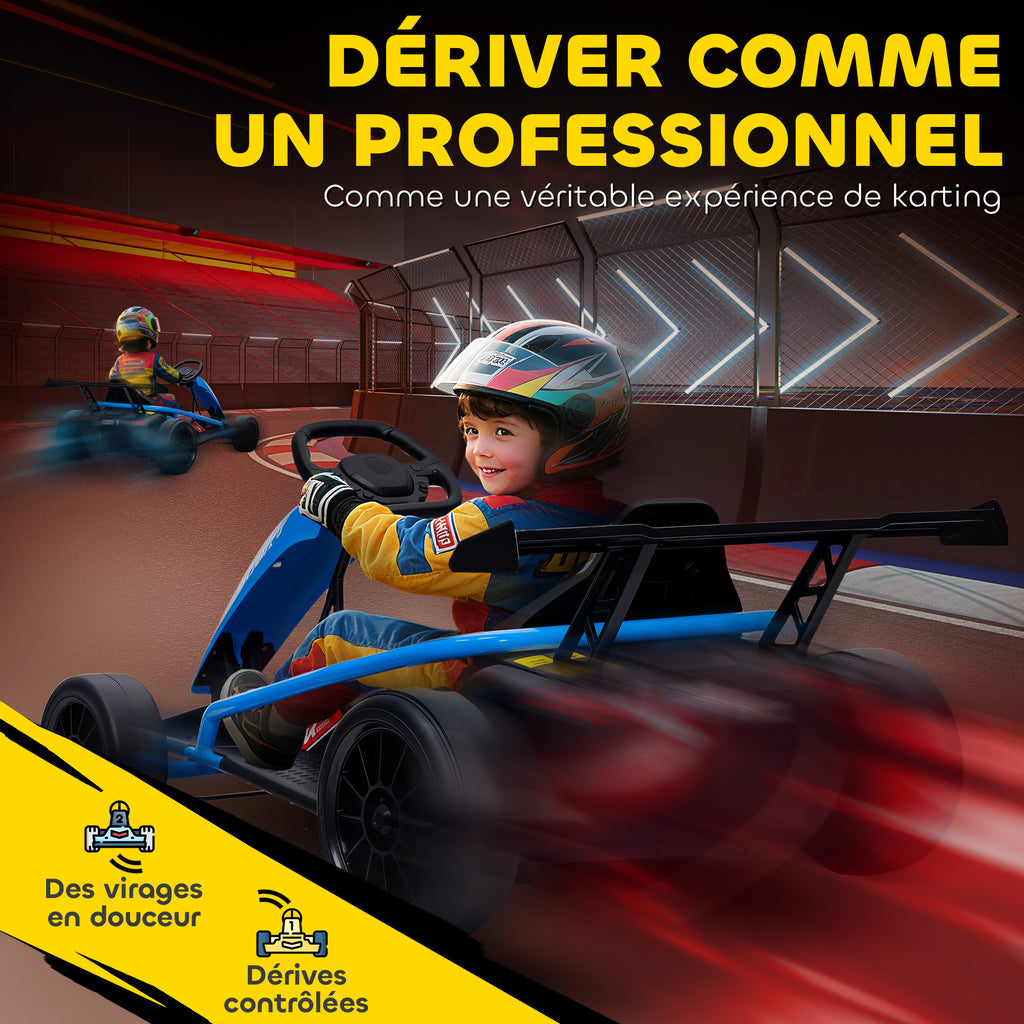 Voiture électrique GoKart kart électrique pour enfants 2 x 24 V moteurs mode dérive à 13 km/h 119 x 77 x 54 cm bleu-3