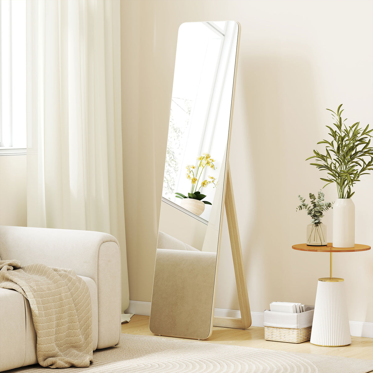 Miroir sur Pied et Mural rectangulaire dim. 37L x 43l x 156H cm bois naturel-9