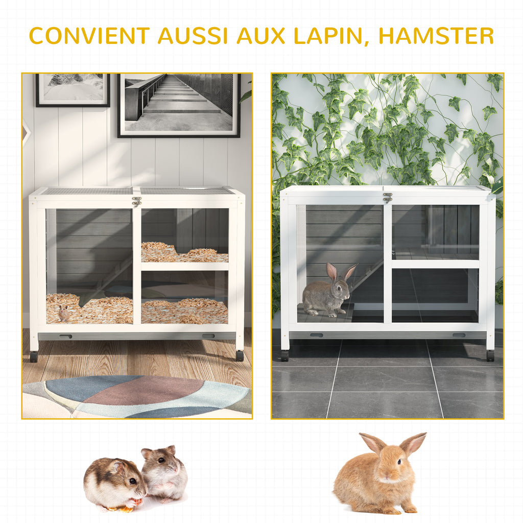 Cage à lapin clapier sur roulettes petit enclos animaux en bois massif 2 étages toit ouvrant plates-formes 91,5 x 53,3 x 73 cm gris-7