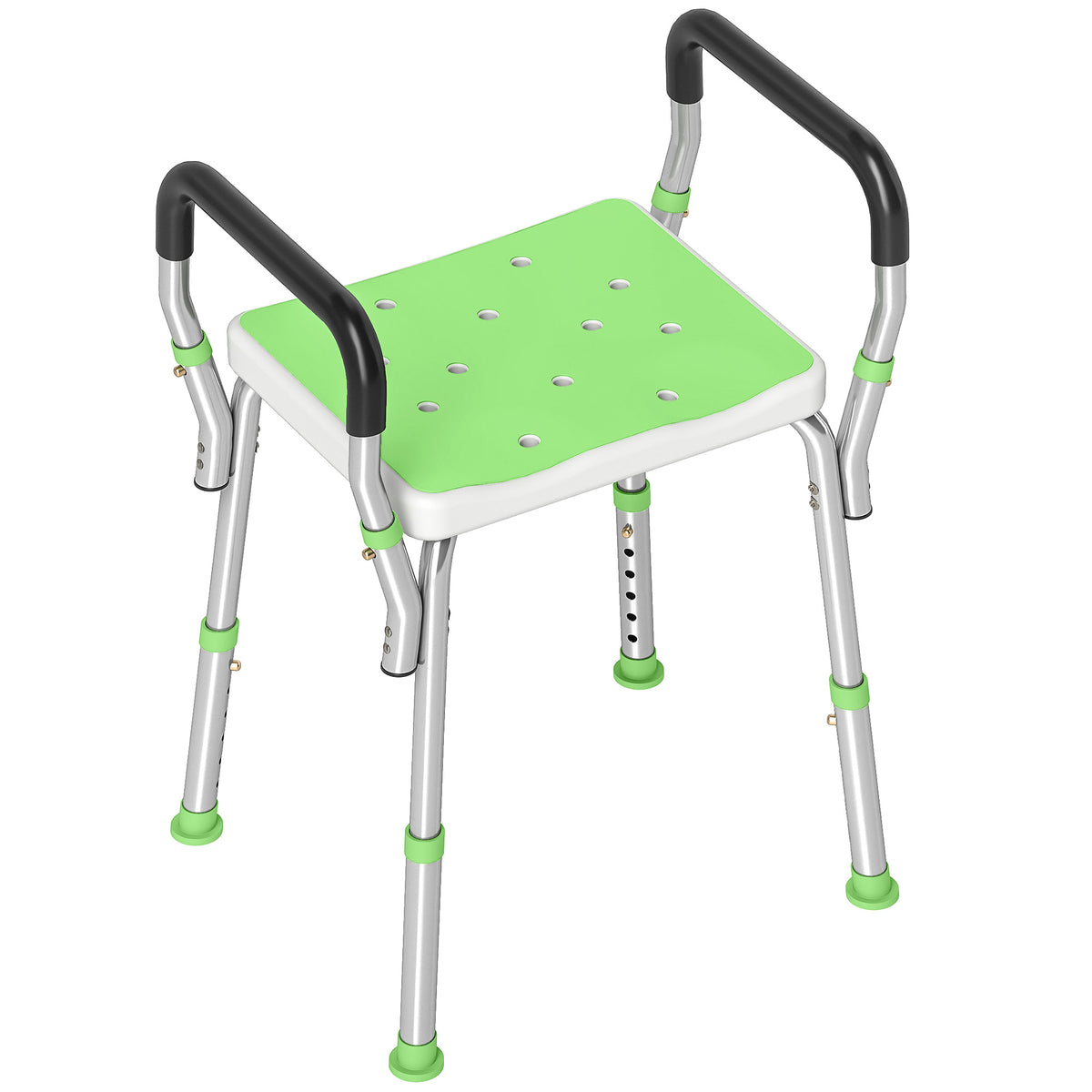Tabouret de douche pour personnes âgées et handicapées avec accoudoirs, hauteur réglable, patins antidérapants, vert-0