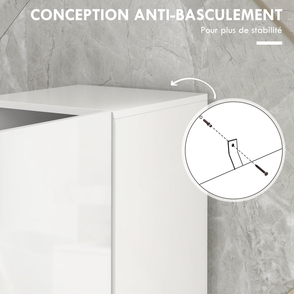 Meuble colonne de salle de bain 2 placards avec étagères réglables + 2 niches 30 x 30 x 181,5 cm blanc-5