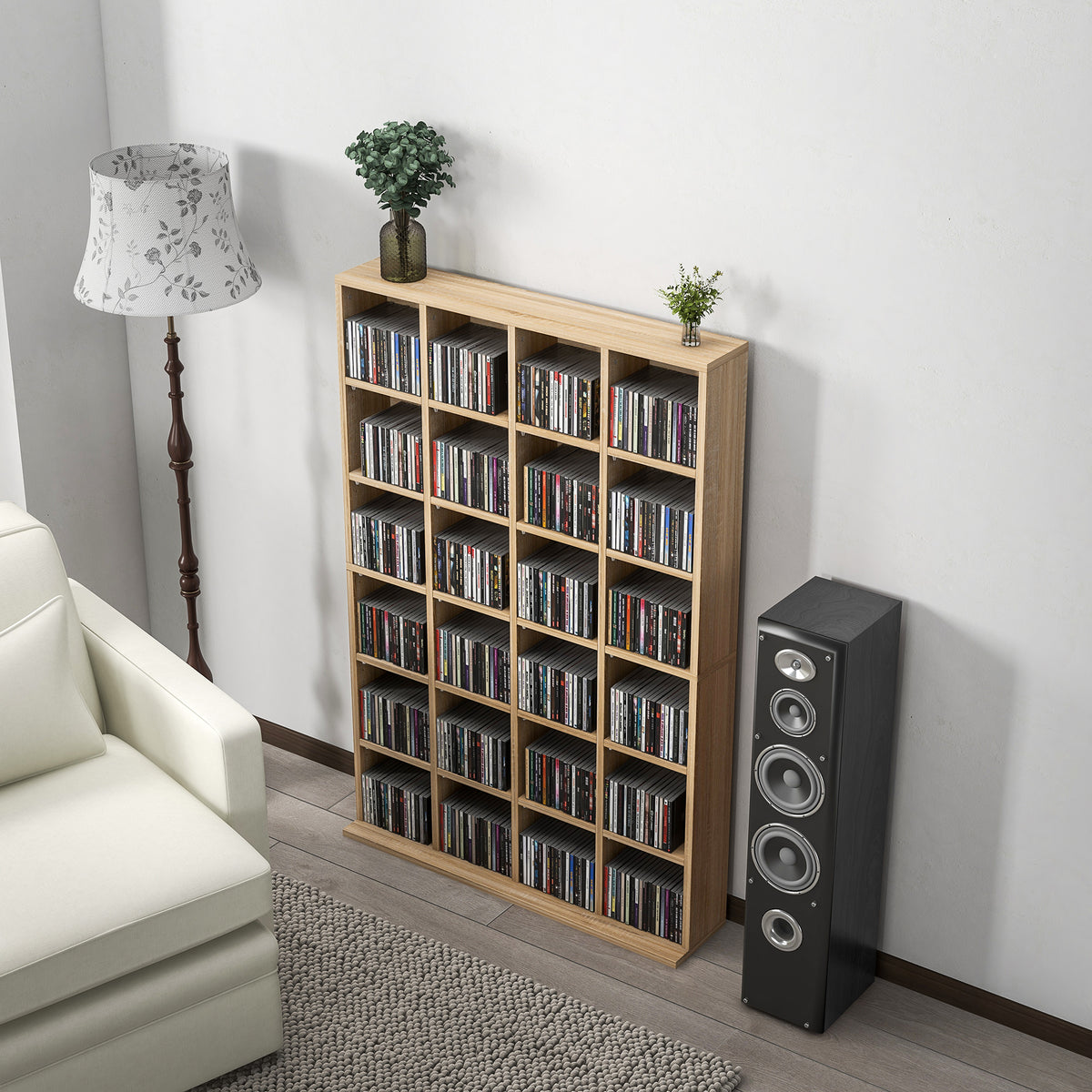 Meuble de rangement multimédia 456 CD/ 336 DVD - bibliothèque en bois avec étagères réglables 89 x 130,5 cm bois naturel-8