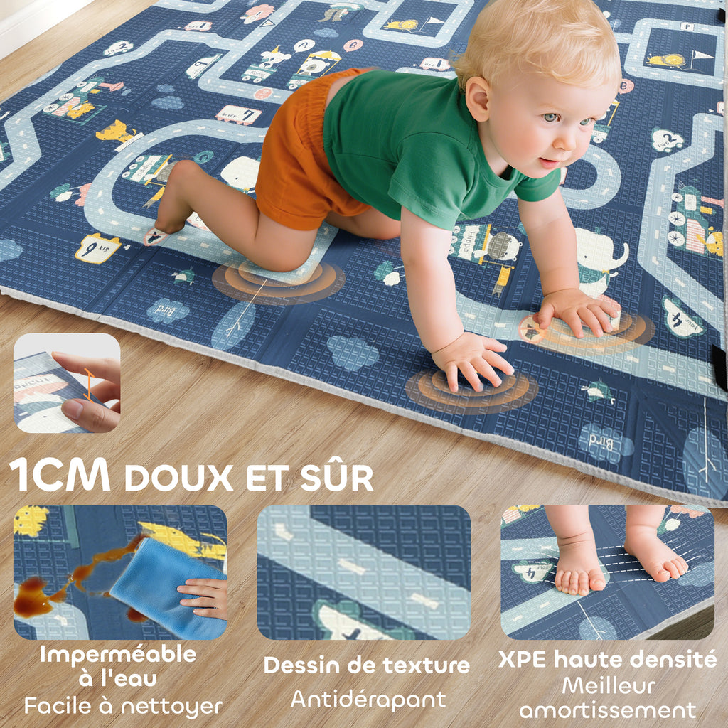 Tapis de jeu pour bébé pliable et réversible, tapis de sol en mousse épais, 202 x 180,5 x 1 cm, multicolore-6