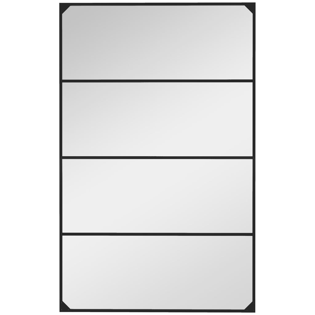 Miroir mural verrière rectangulaire style industriel, horizontal ou vertical avec 4 crochets, en métal noir 109 x 69 cm-0