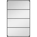 Miroir mural verrière rectangulaire style industriel, horizontal ou vertical avec 4 crochets, en métal noir 109 x 69 cm-0