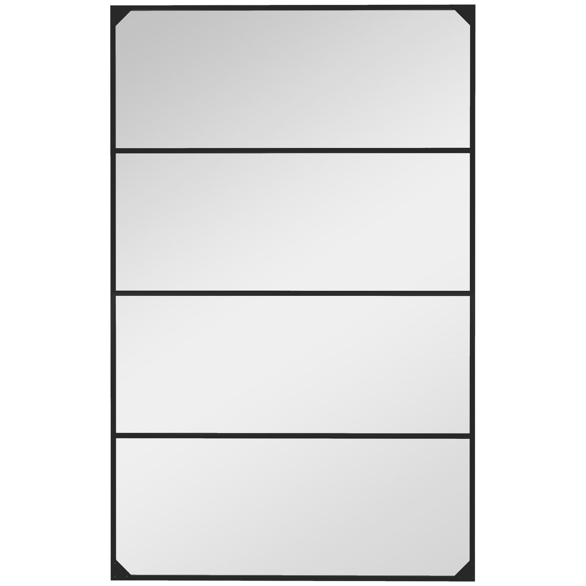 Miroir mural verrière rectangulaire style industriel, horizontal ou vertical avec 4 crochets, en métal noir 109 x 69 cm-0