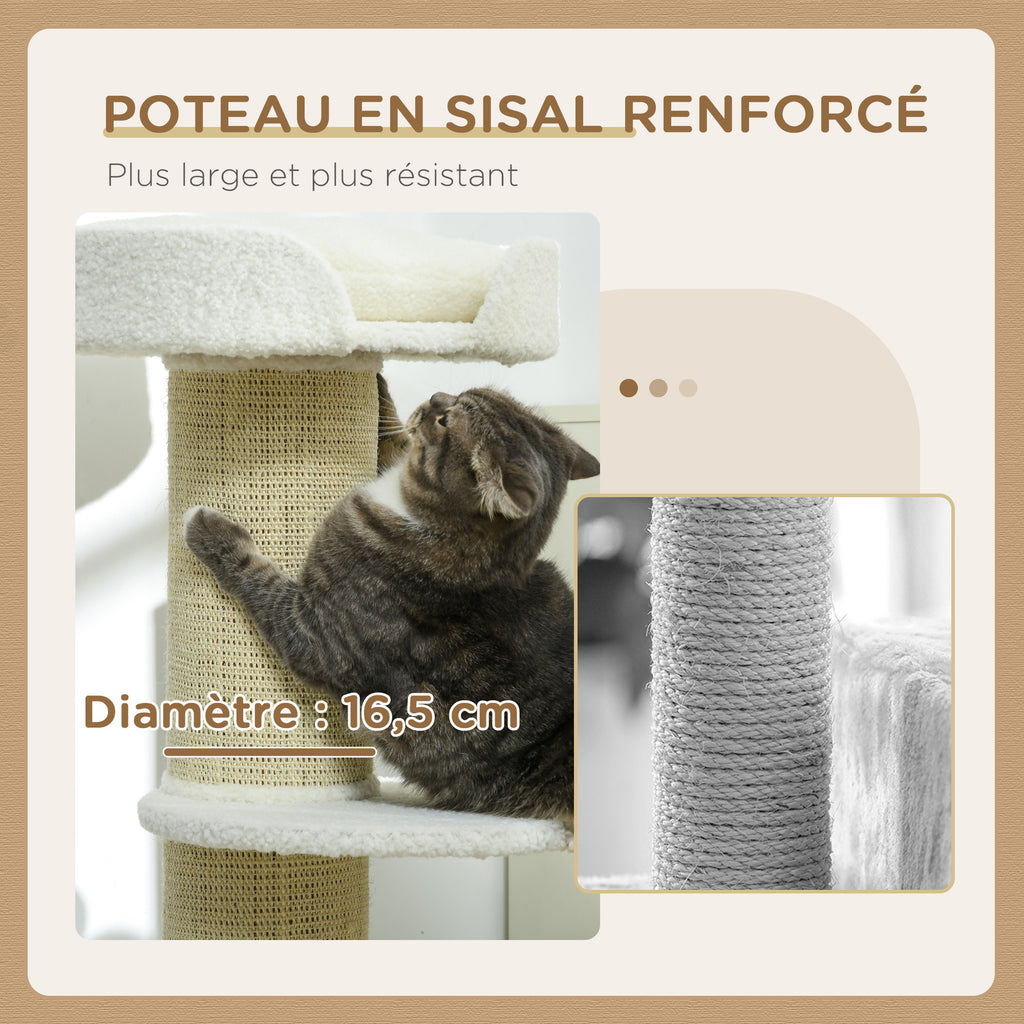 Arbre à chat avec griffoir centre d'activités 2 plateformes coussin crème-5