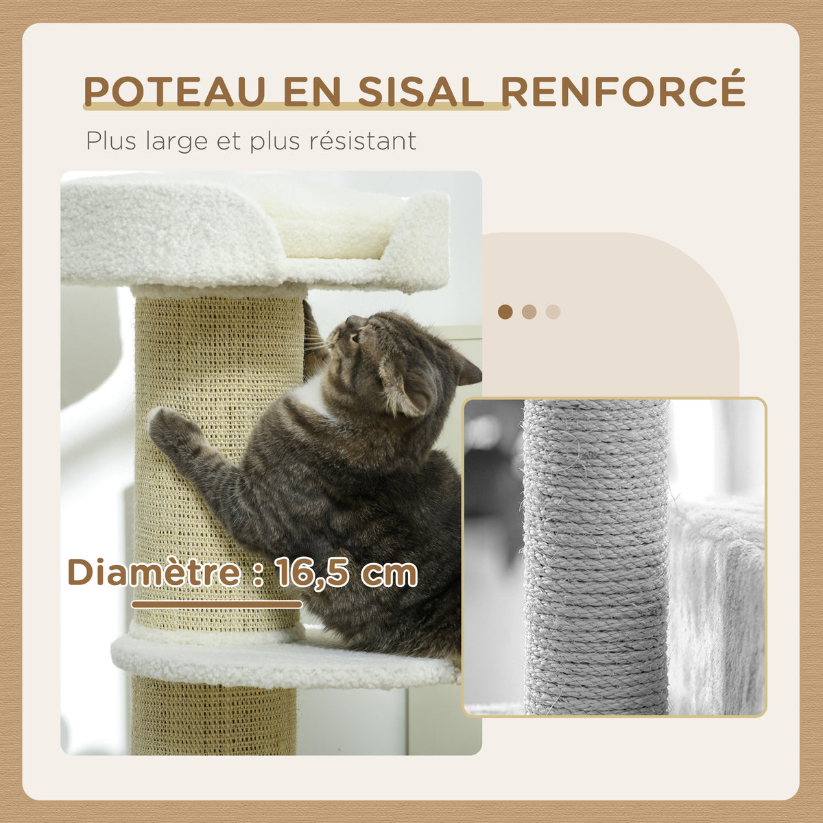 Arbre à chat avec griffoir centre d'activités 2 plateformes coussin crème-5