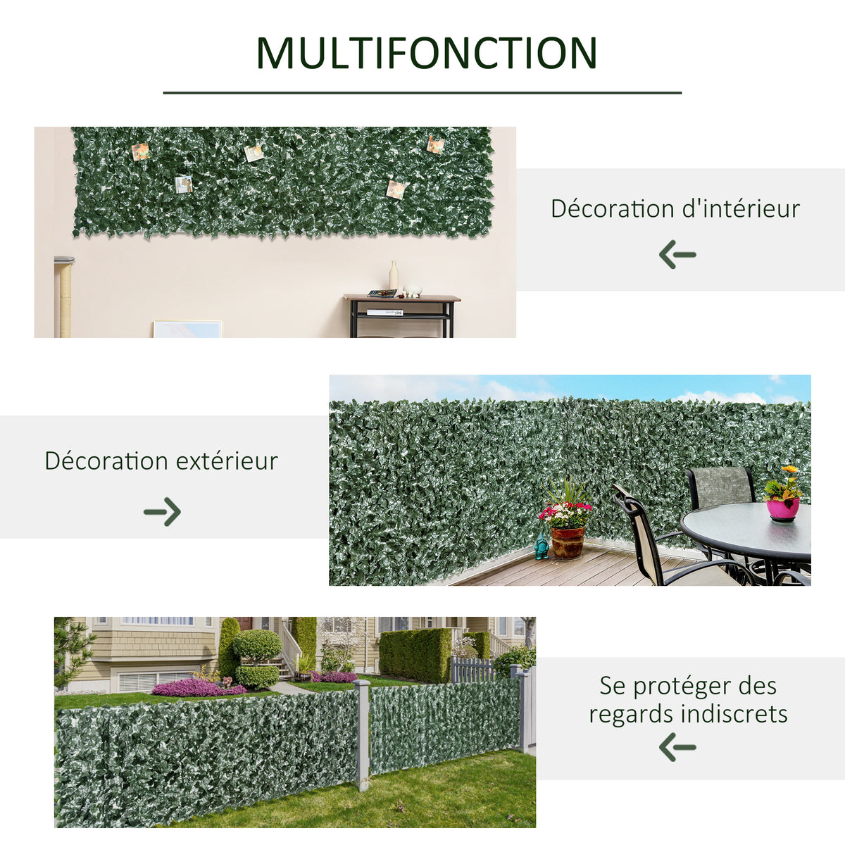 Haie Artificielle Brise-Vue décoration Rouleau 3L x 1,5H m Feuillage réaliste Anti-UV Vert-4