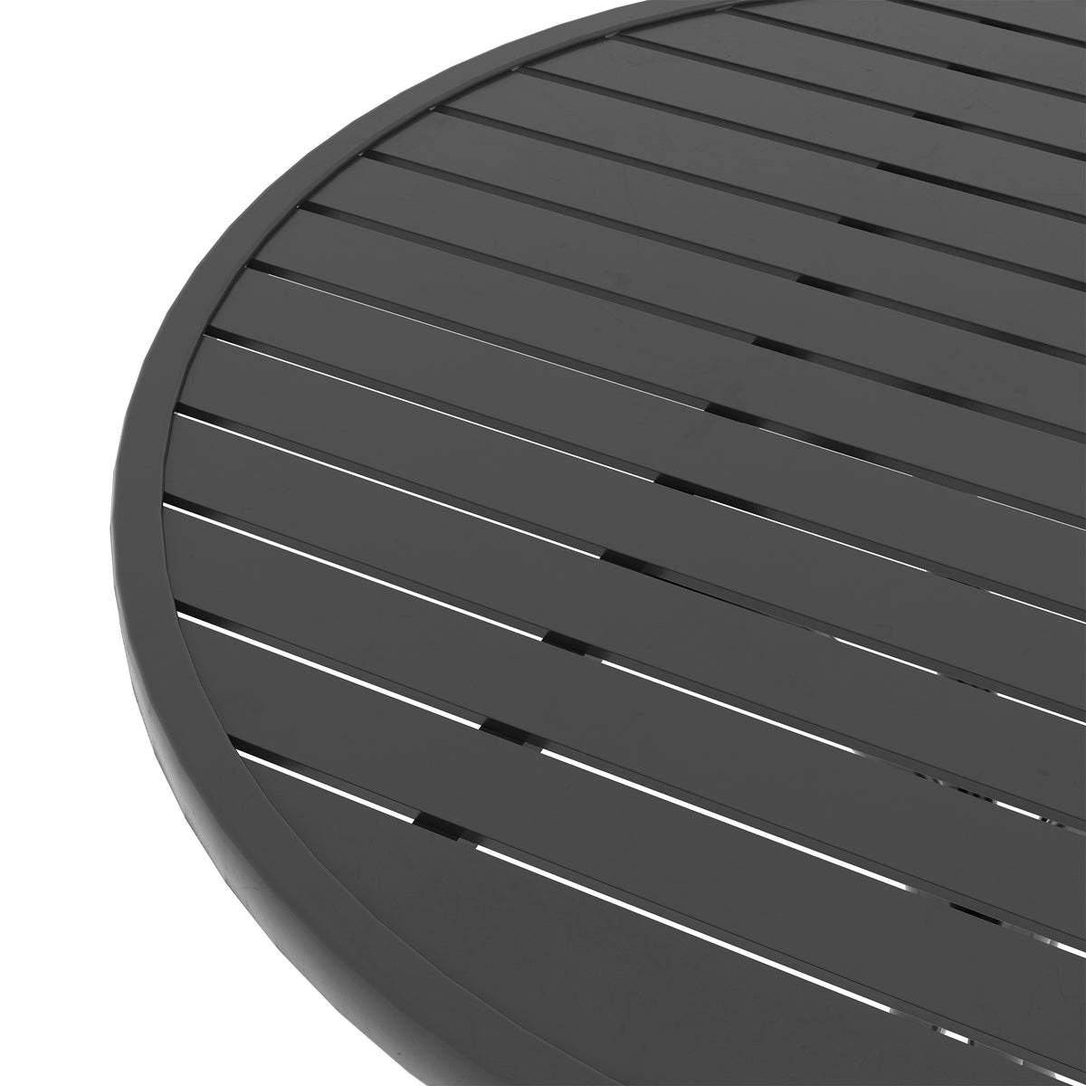 Table de Bistrot Ronde Ø 66 cm en Acier Galvanisé avec Plateau à Lattes pour Terrasse, Balcon, Noir-5