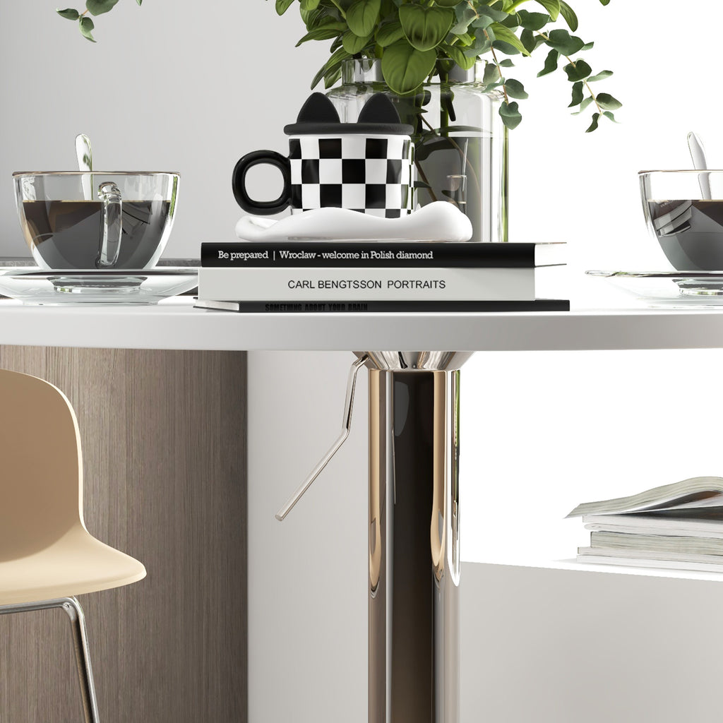 Table de bar ronde table haute cuisine réglable en hauteur 69-91 cm plateau pivotante à 360° blanc et argenté-8