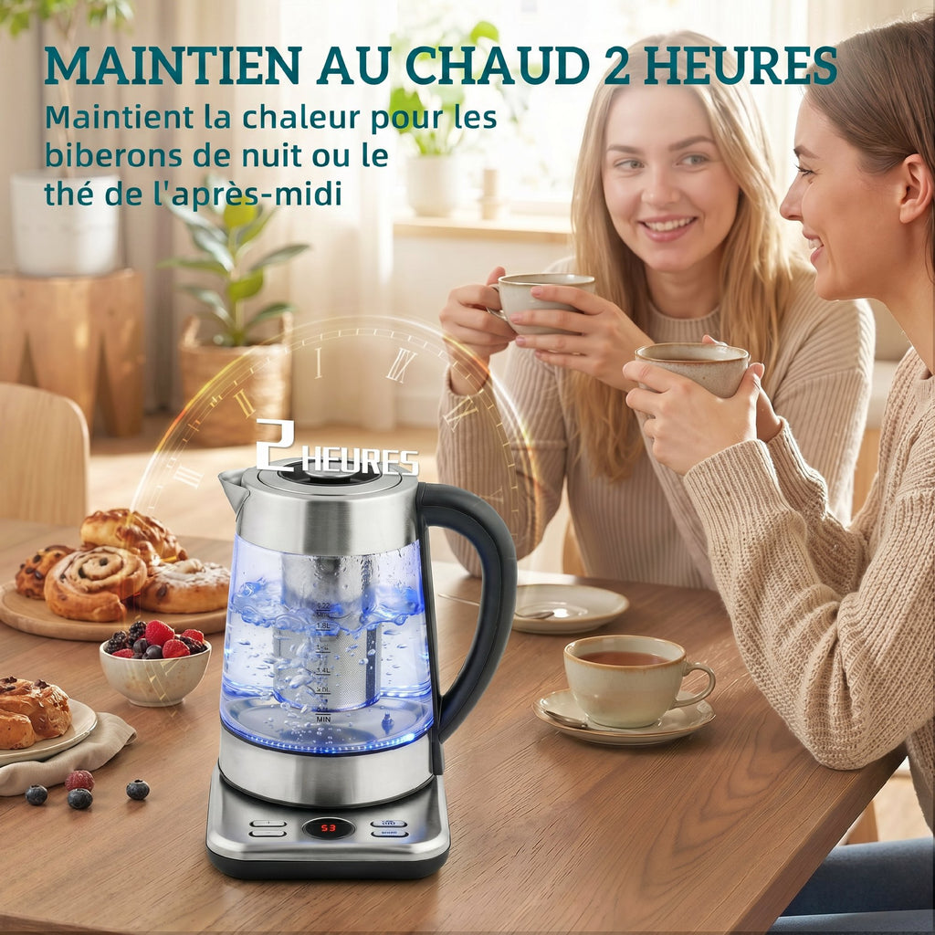 Bouilloire électrique, 1,7L, ébullition rapide 2200W avec thermostat strix, infuseur à thé, fonction maintien au chaud-6