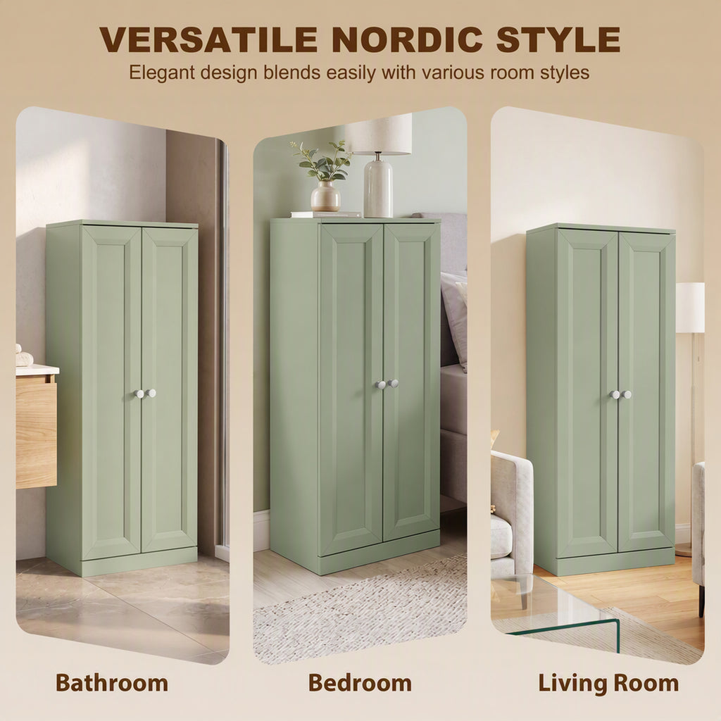 Meuble de Salle de Bain Étroit, Meuble de Rangement Sur Pied avec 2 Portes et 3 Étagères, pour Salon, Chambre, Vert-7