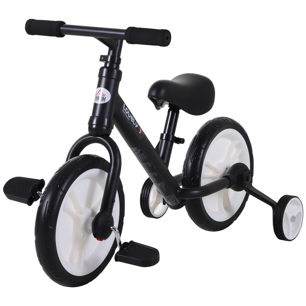 Vélo Enfant draisienne 2 en 1 roulettes et pédales Amovibles Roues 12" Hauteur Selle réglable pour enfants de 2 à 5 ans Acier Noir-0