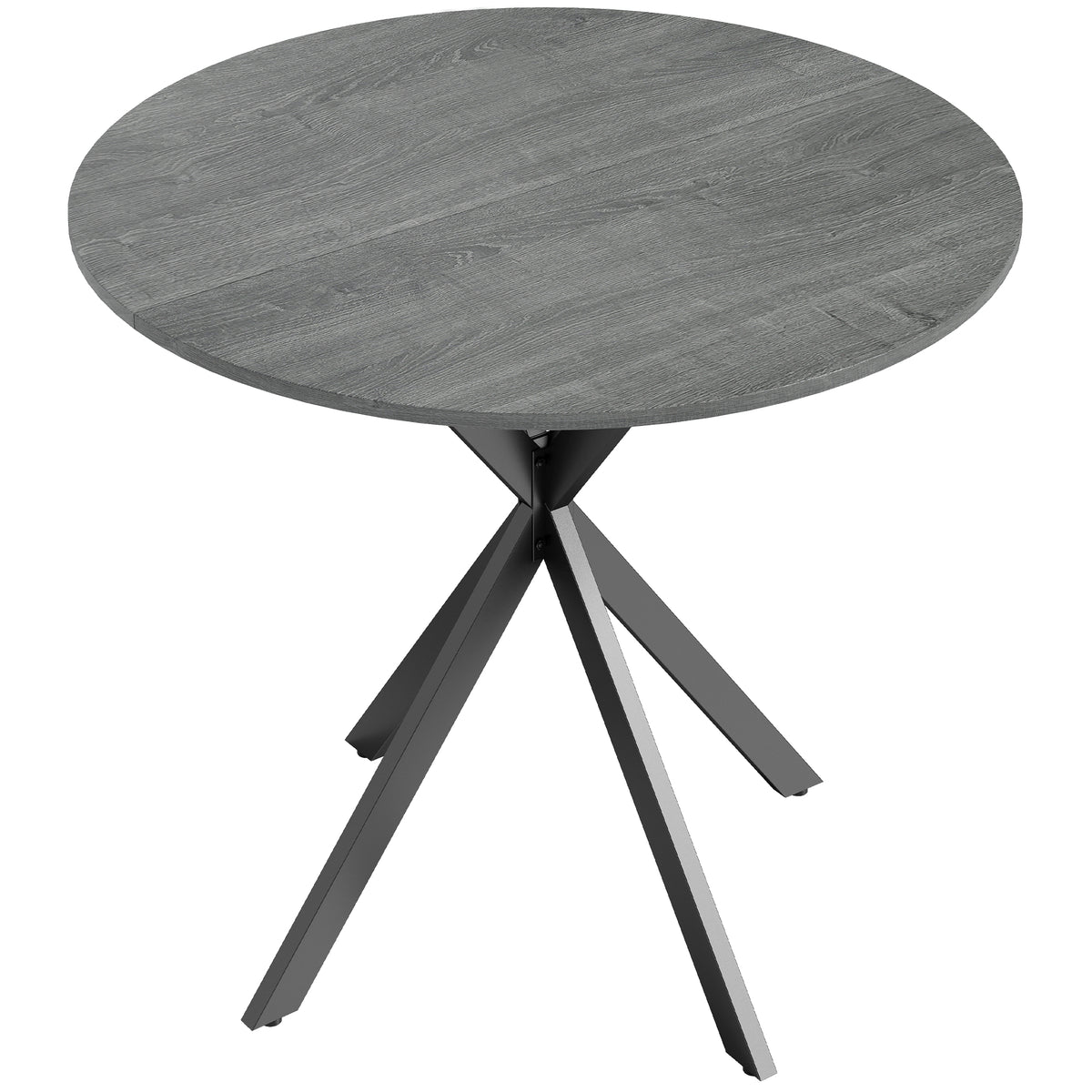 Table à Manger Ronde pour 2 Personnes avec Plateau Aspect Bois et Piètement Croisé en Acier, Gris-0