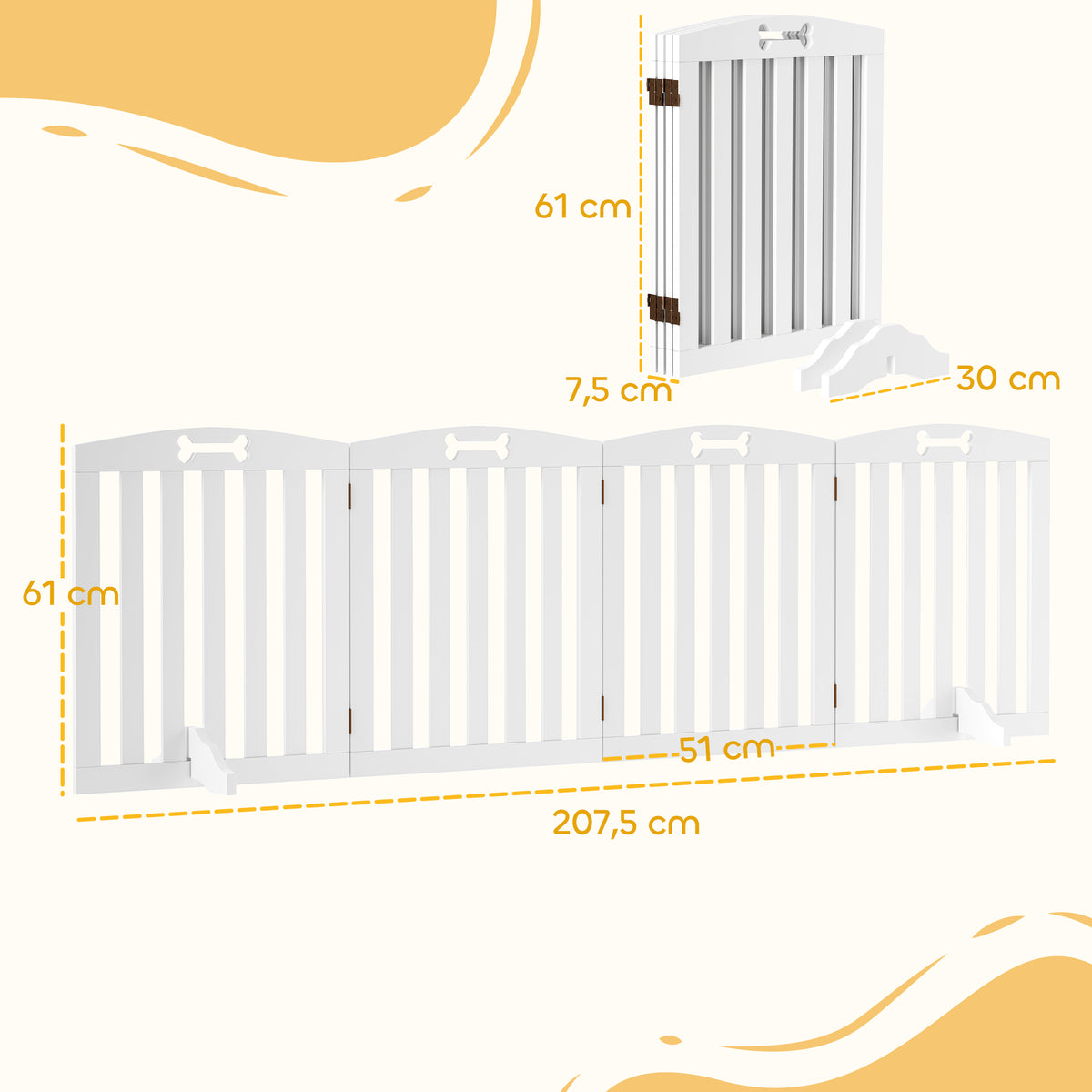 Barrière de sécurité chien barrière pliable pour chien pieds de support pointes antidérapantes 207,5 x 30 x 61 cm blanc-2