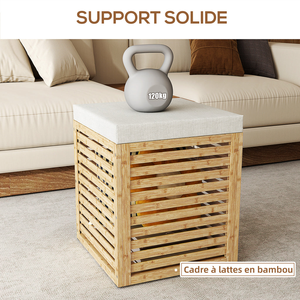 Coffre de rangement tabouret de rangement 54.76 L design lamellé cadre en bambou naturel 40 x 40 x 47 cm bois naturel-5