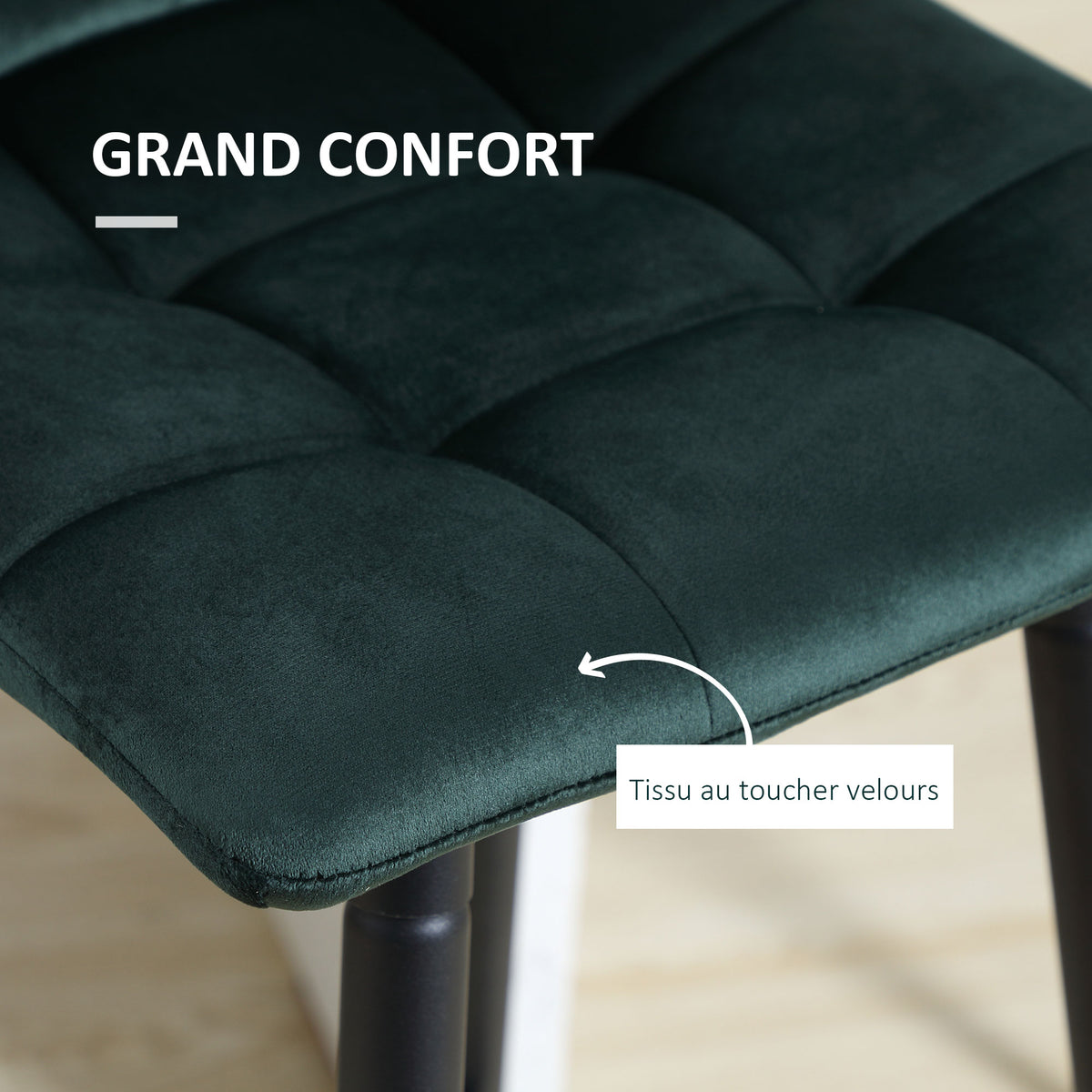 Lot de 2 tabourets de bar design surface en velours capitonné et pieds en acier hauteur 77 cm vert foncé-4