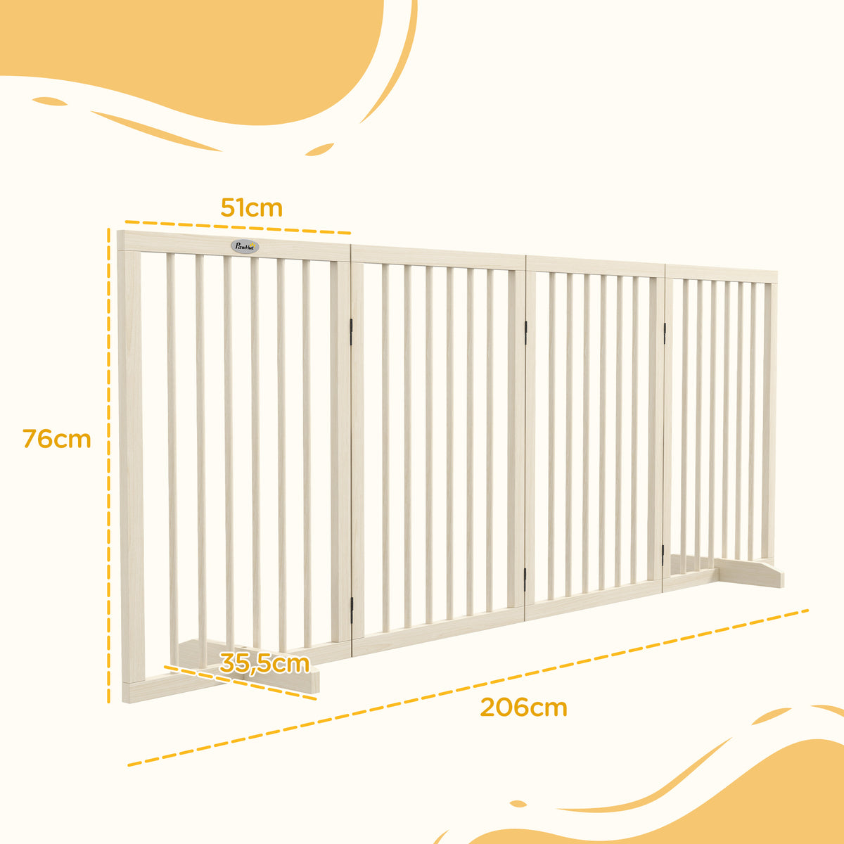 Barrière de sécurité modulable pliable pour animaux de compagnie avec pied de support, bois massif, 206 x 35,5 x 76 cm-2