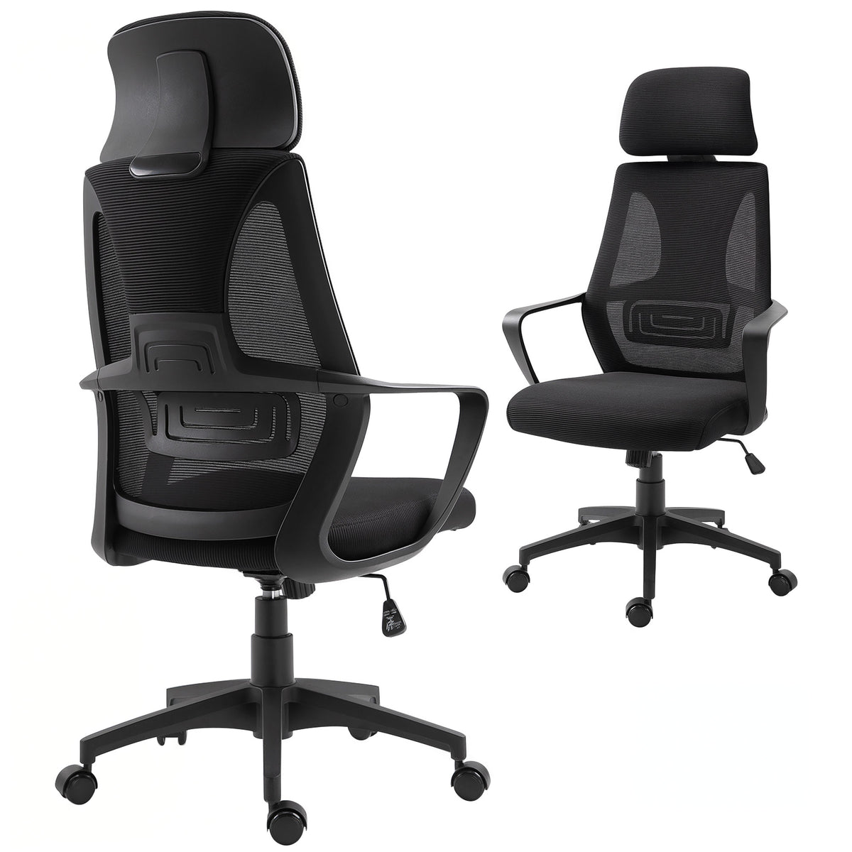 Chaise bureau ergonomique, fauteuil de bureau en maille, appui-tête, hauteur réglable, 64 x 55 x 116-126 cm, noir-0