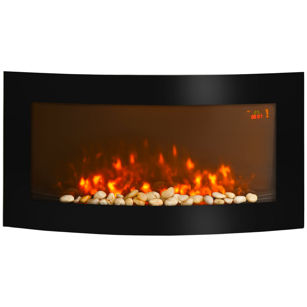 Cheminée électrique Murale éclairages latéraux LED Design Avant-gardiste Affichage LED avec télécommande et minuterie 1000/2000 W luminosité réglable Noir-0